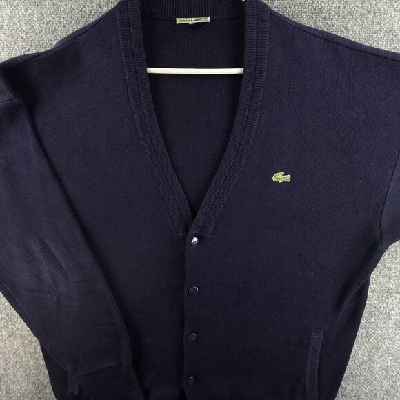 VTG Chemise Lacoste XL Cardigan Men Sweater Navy Blue Buttons Knit Acrylic - Picture 1 of 16